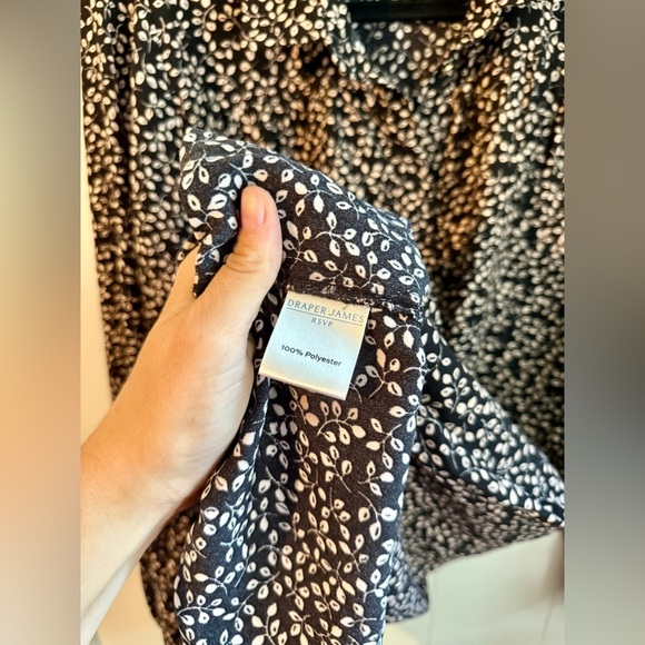 DRAPER JAMES RSVP $78 Button Front Knot Waist Dress Black Floral Size L - Picture 9 of 14